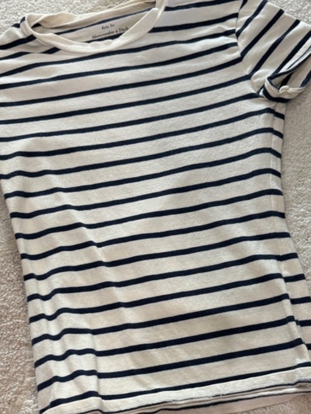 Abercrombie & Fitch Navy and Cream Striped Tee